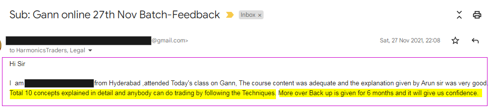 2022 08 17 13 24 13 Sub  Gann online 27th Nov Batch Feedback harmonicstraders@gmail.com Gmail - Harmonics Traders - Testimonials