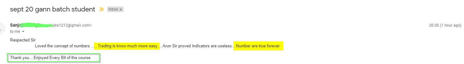 Sanjay sept 20 gann batch student - Harmonics Traders - Testimonials