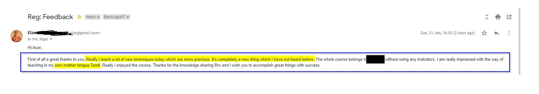 TamilJan31 - Harmonics Traders - Testimonials