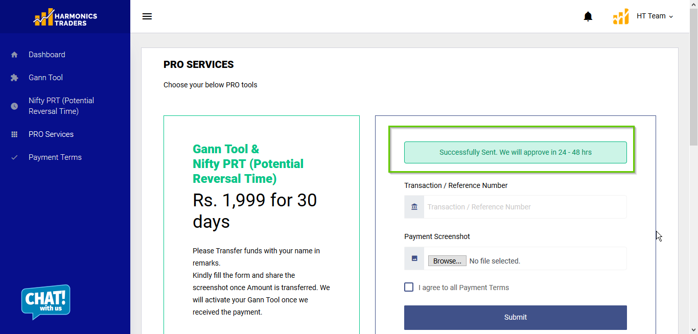 SuccessfullyPaid - How to Avail Pro- Nifty PRT and Gann Tools?